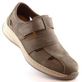 Rieker 14369-25 scarpe da uomo estive in pelle marrone chiaro beige 1