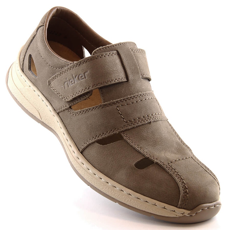 Rieker 14369-25 scarpe da uomo estive in pelle marrone chiaro beige 1