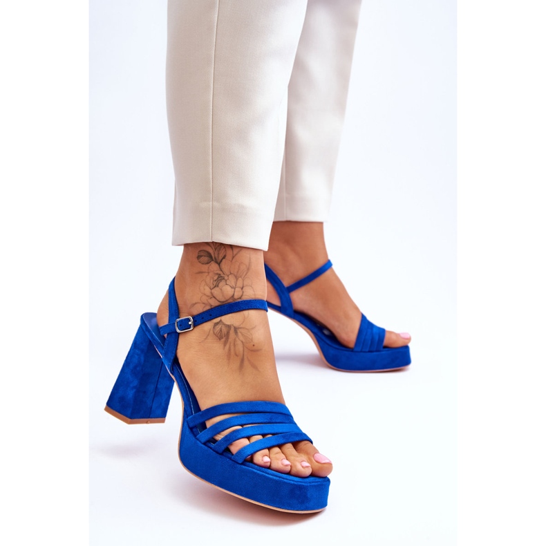 Sandali Con Plateau In Pelle Scamosciata Da Donna Blu Verda 2