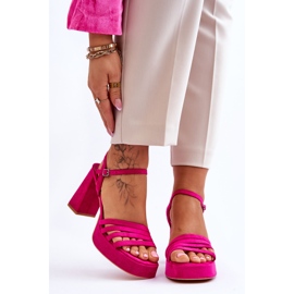 Sandali con plateau in camoscio da donna Fucsia Verda rosa 1