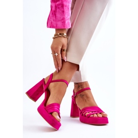 Sandali con plateau in camoscio da donna Fucsia Verda rosa 2