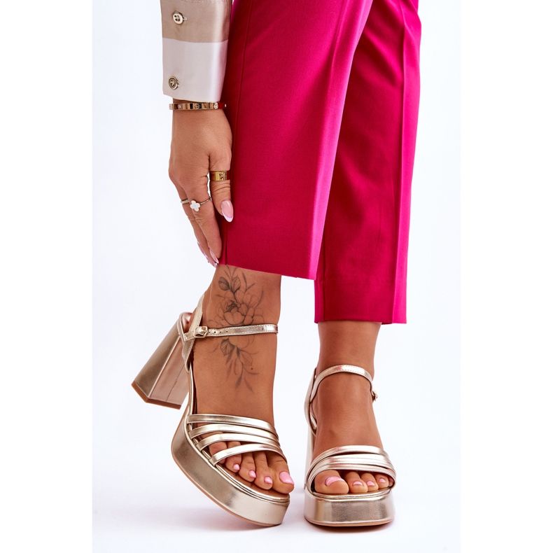 FB2 Sandali Con Tacco E Piattaforma In Pelle Da Donna Oro Verda d'oro 1