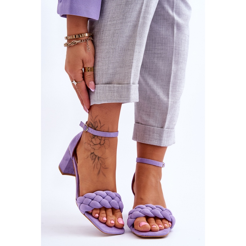 Sandali con tacco alto in pelle scamosciata con treccia decorativa, Azela viola 1