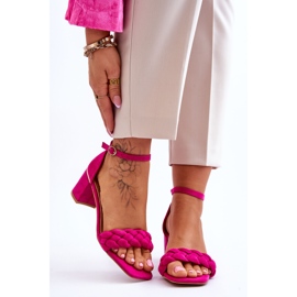 FB2 Sandali con tacco alto in camoscio con trecce azela fucsia decorative rosa 1