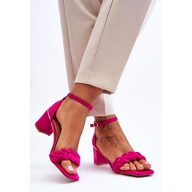 FB2 Sandali con tacco alto in camoscio con trecce azela fucsia decorative rosa 2