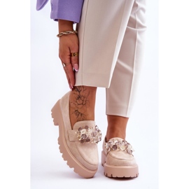 FB2 Mocassini Con Plateau Da Donna Con Ornamenti Beige Brenda 1