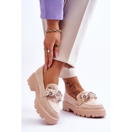 FB2 Mocassini Con Plateau Da Donna Con Ornamenti Beige Brenda 2