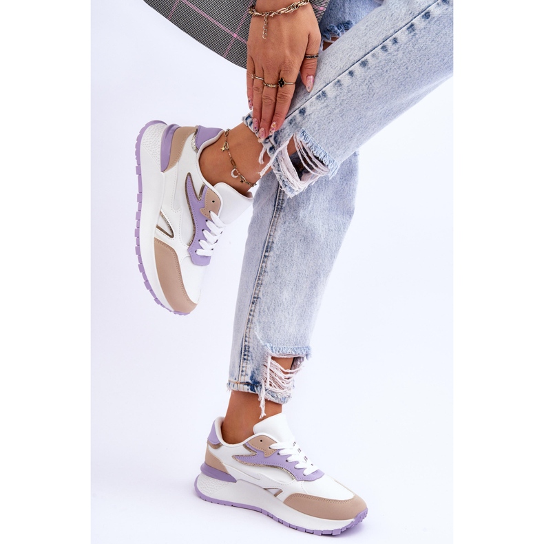 Scarpe sportive con plateau da donna Henley bianco-viola bianca 2