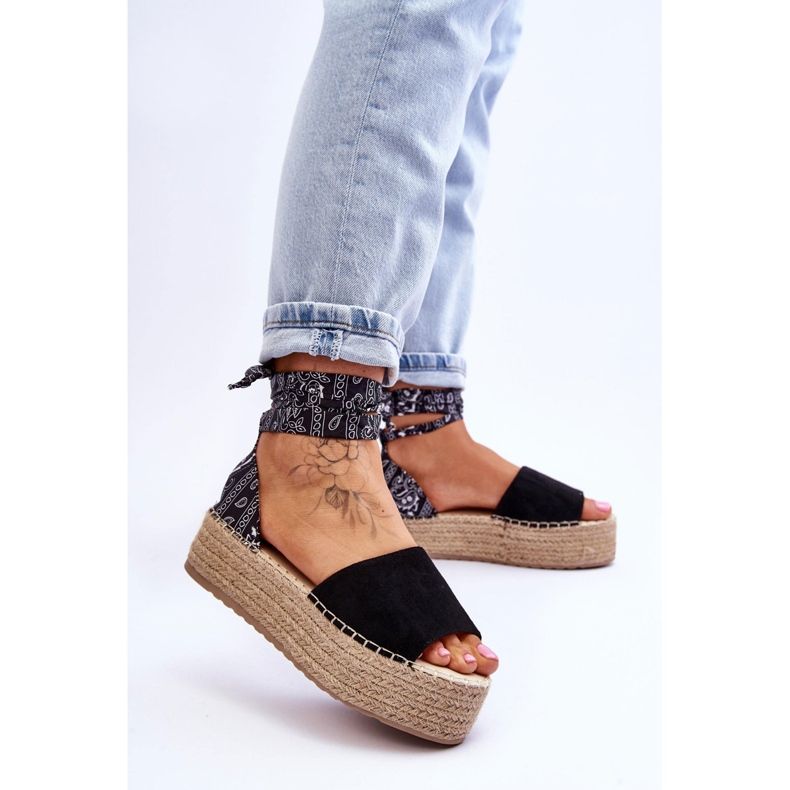 Sandali con Zeppa in Pelle Scamosciata Nero Livia 2