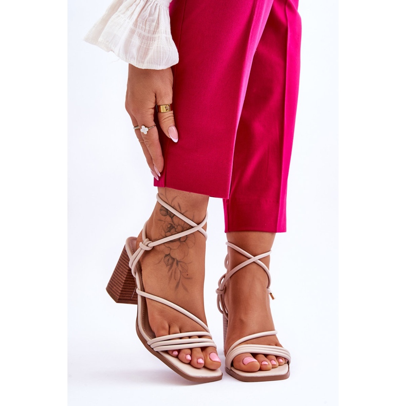 FJ1 Sandali con Tacco da Donna in Pelle Beige Seyna marrone 1