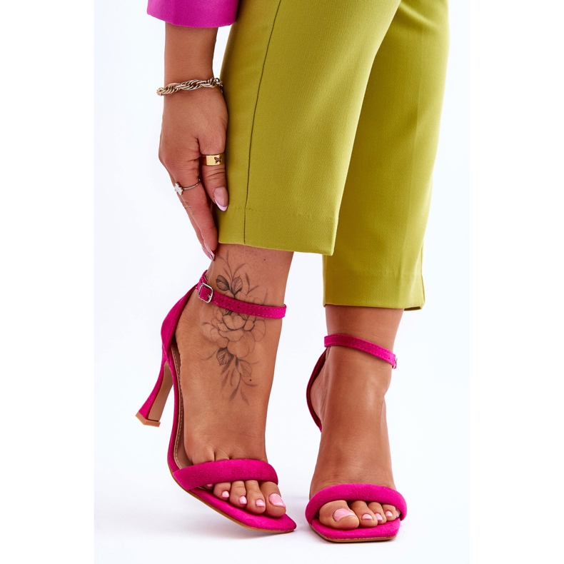 Sandali con tacco alto Rousses fucsia da donna in camoscio rosa 1