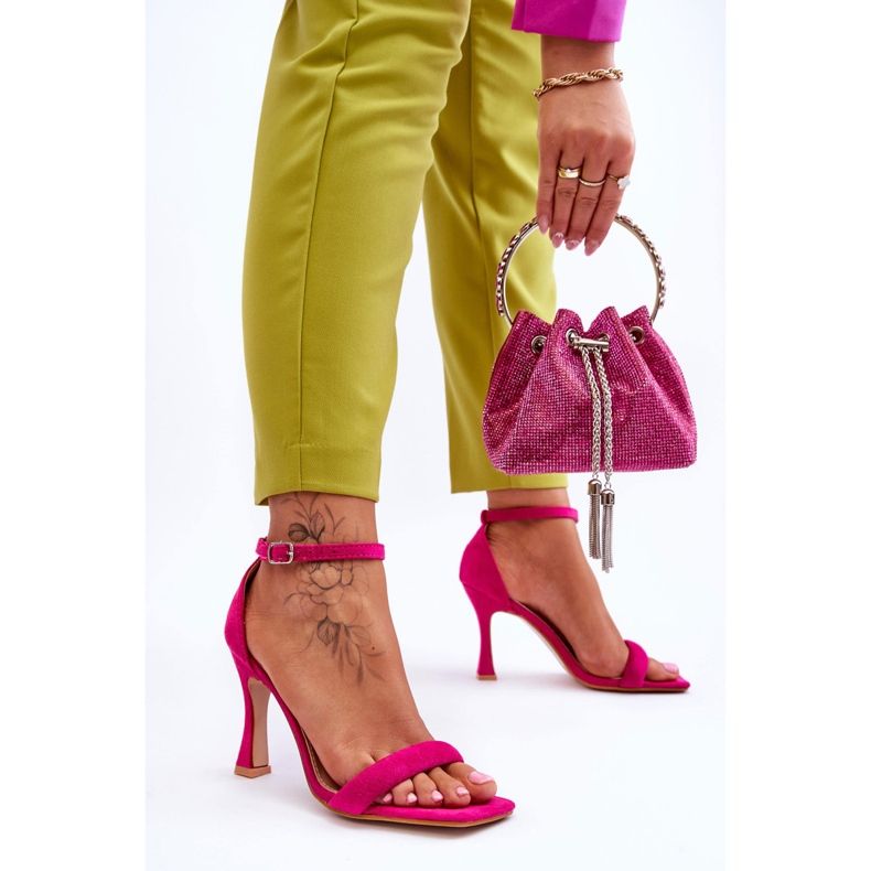 Sandali con tacco alto Rousses fucsia da donna in camoscio rosa 2