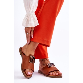 FJ1 Pantofole da donna con elemento decorativo Camel Leonia marrone 2