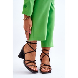 Sandali con tacco da donna alla moda in pelle Nero Primama 1