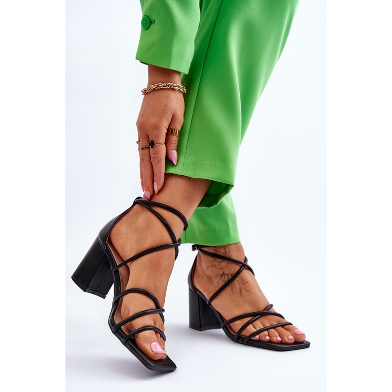 Sandali con tacco da donna alla moda in pelle Nero Primama 2