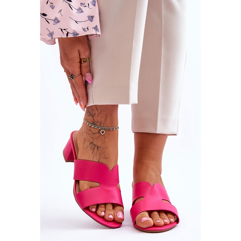 FJ1 Classiche infradito in pelle con tacco basso Miley fucsia rosa 1