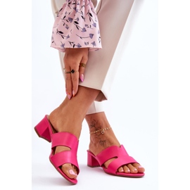 FJ1 Classiche infradito in pelle con tacco basso Miley fucsia rosa 2