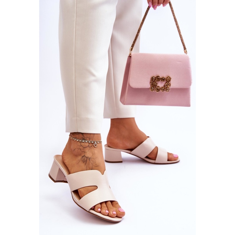 FJ1 Sandali classici in pelle con tacco basso Beige Miley 2