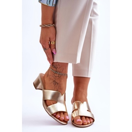 FJ1 Sandali classici in pelle con tacco basso Golden Miley d'oro 1