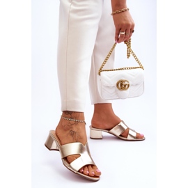 FJ1 Sandali classici in pelle con tacco basso Golden Miley d'oro 2