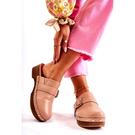 Zoccoli beige con tacco alto da donna e strass 2