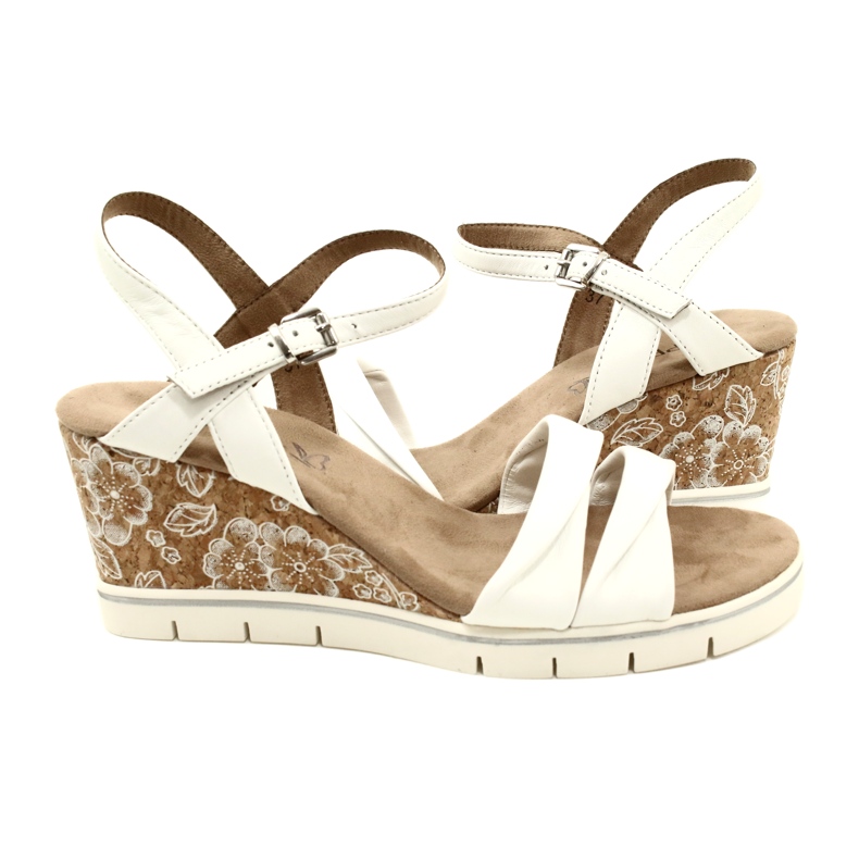 Sandali in pelle con zeppa Caprice 9-28710-20 160 Softnap bianco 1