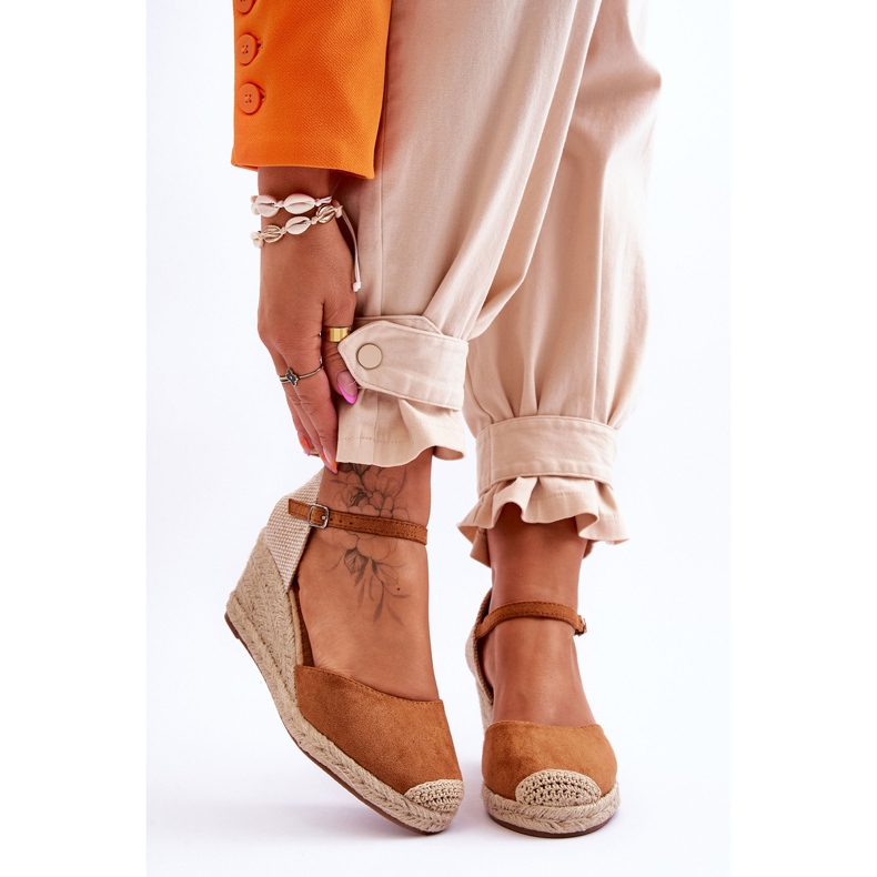 Espadrillas con zeppa in pelle scamosciata Cammer color cammello marrone 1