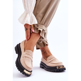 Mocassini Classici In Pelle Scamosciata Con Abbellimento Monaro Beige 2