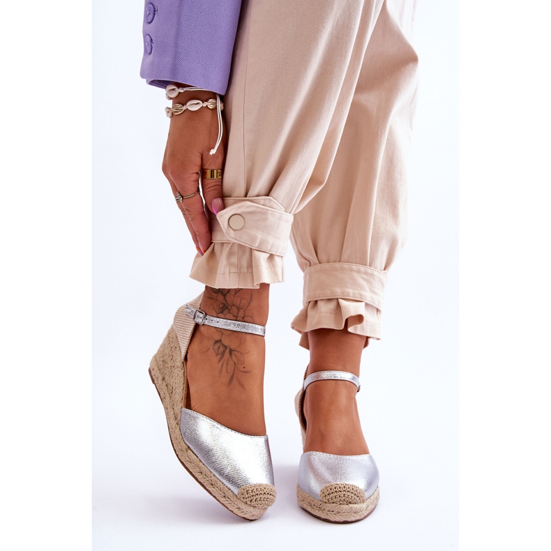 Espadrillas in pelle Sandali con zeppa Silver Cammer argento 1