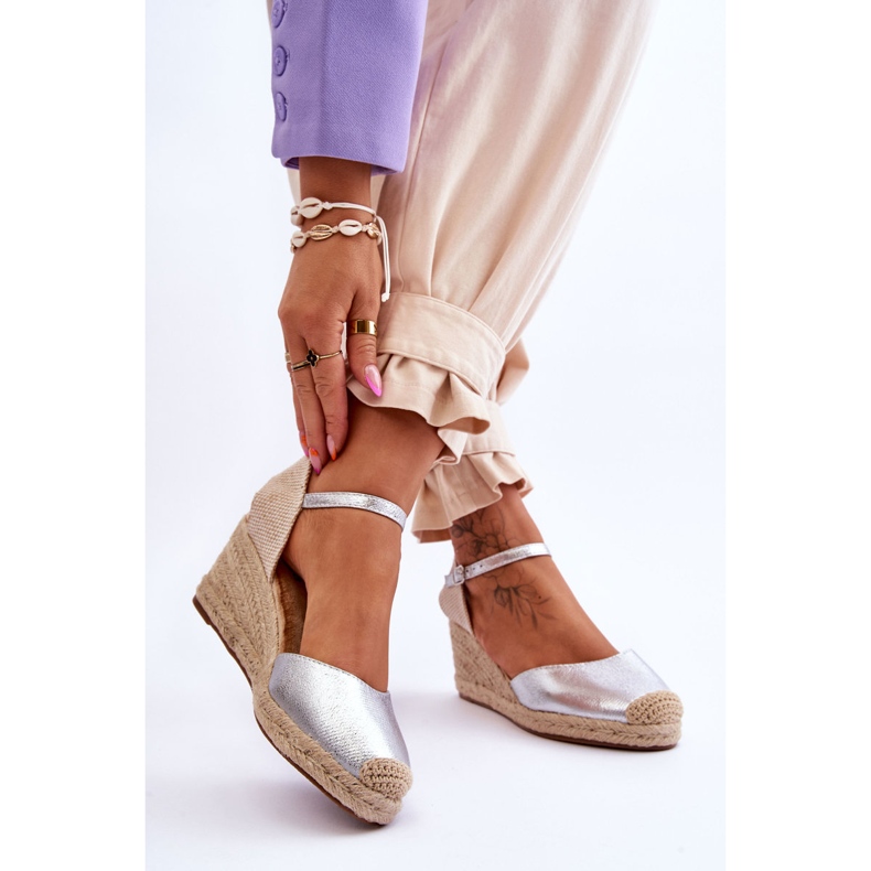 Espadrillas in pelle Sandali con zeppa Silver Cammer argento 2