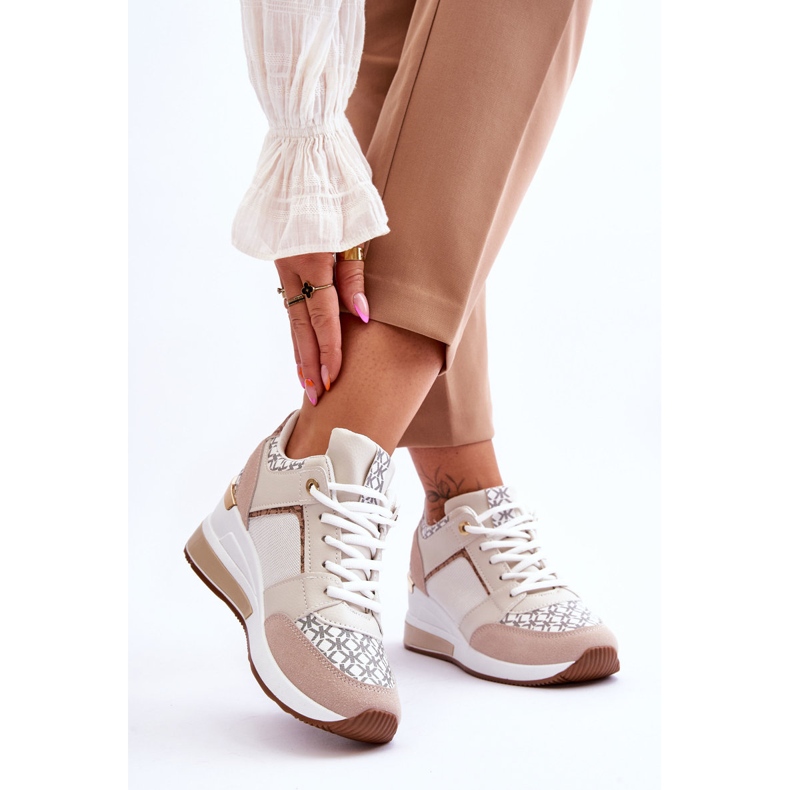 Sneakers con zeppa da donna Bianco-Beige Nomera bianca 2