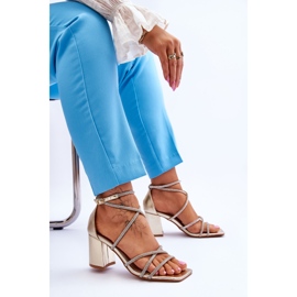 FJ1 Sandali Donna In Pelle Con Tacco Oro Zirconi Liviano d'oro 1
