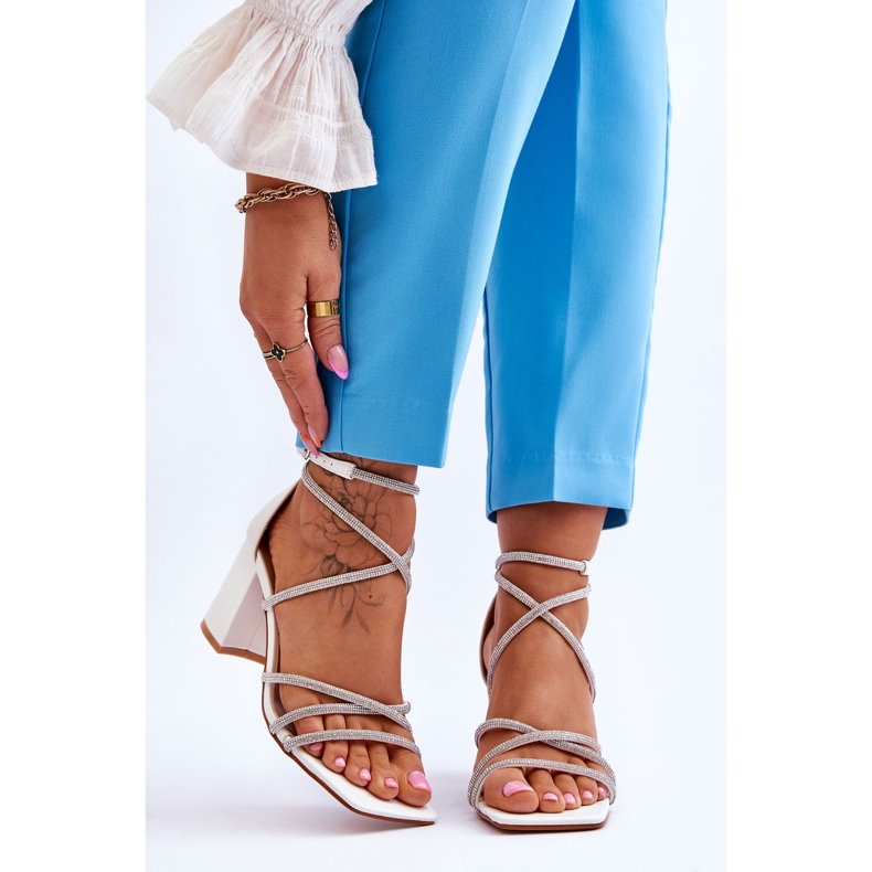 FJ1 Sandali In Pelle Da Donna Con Tacco Alto Con Cubic Zirconia Bianco Liviano 1