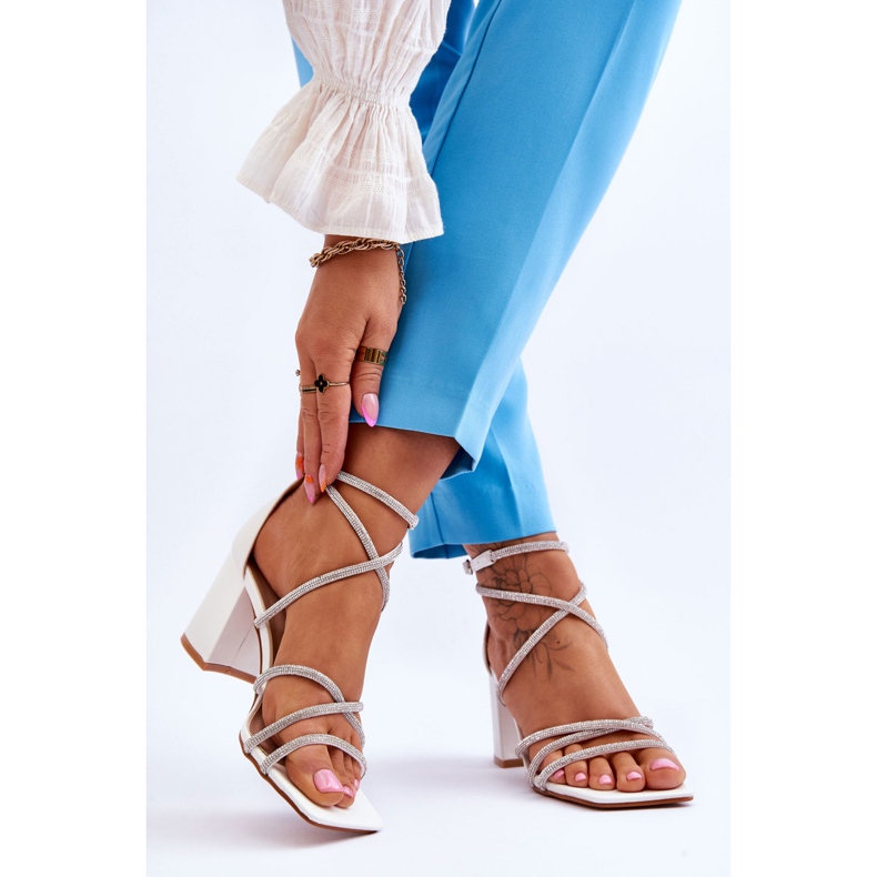 FJ1 Sandali In Pelle Da Donna Con Tacco Alto Con Cubic Zirconia Bianco Liviano 2