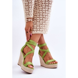 FJ1 Comodi sandali verdi con zeppa alta Lemira verde 2