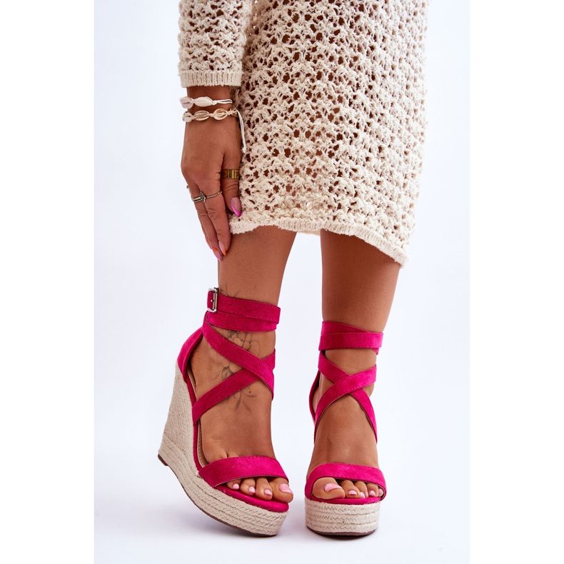 FJ1 Comodi sandali con zeppa alta fucsia Lemira rosa 1
