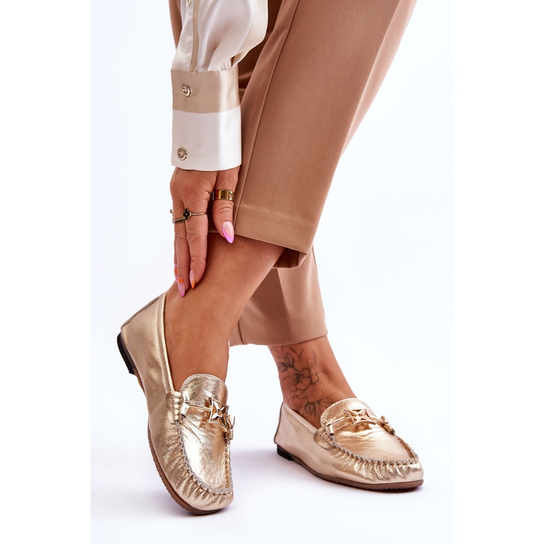 Mocassini Classici In Pelle Con Decorazione Laura Messi 2459 Gold d'oro 2