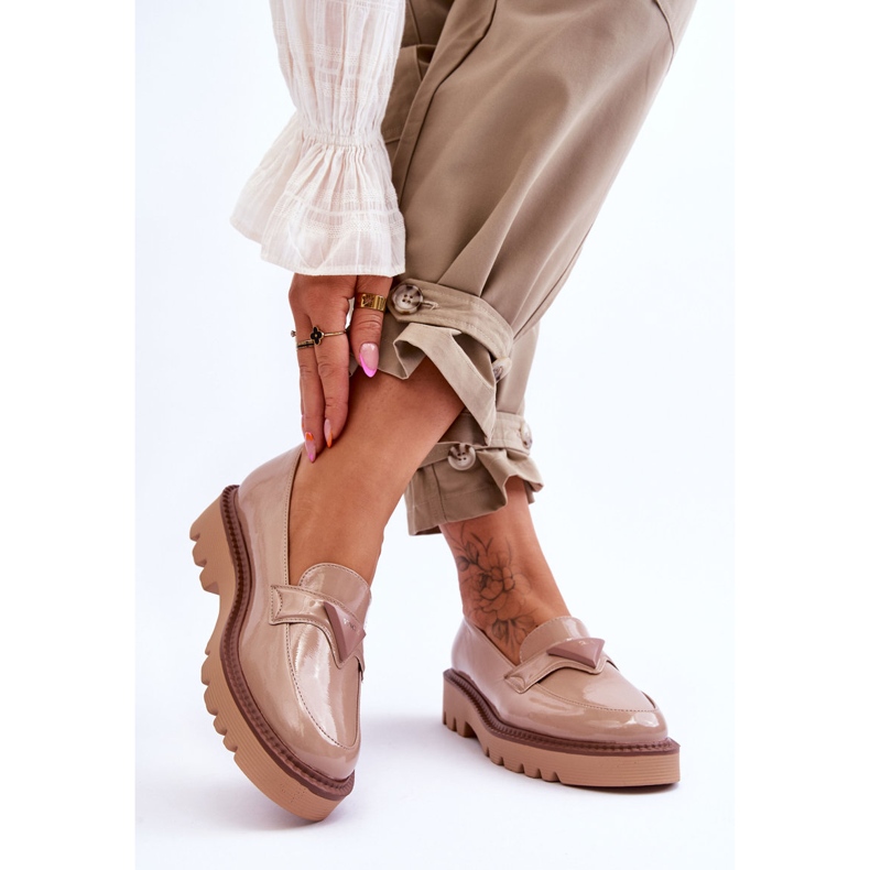 Vinceza Mocassini Donna Laccati Con Plateau Con Decoro Beige Jonett 2
