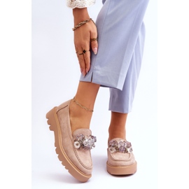 Vinceza Mocassino alla moda in camoscio con cristalli beige Demeris 1