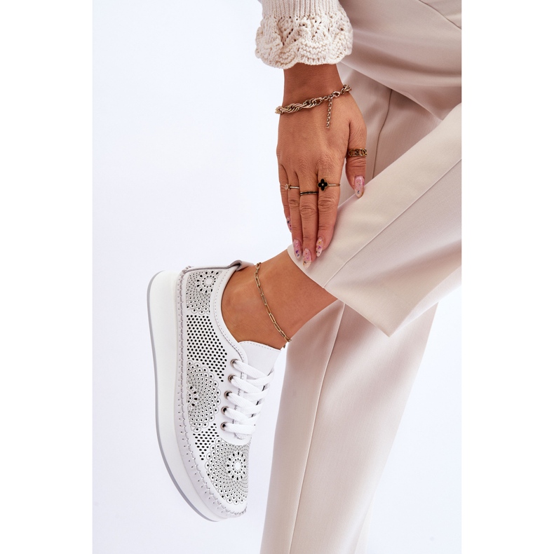 Vinceza Scarpe Sportive Traforate In Pelle Da Donna Bianche Marea bianca 2