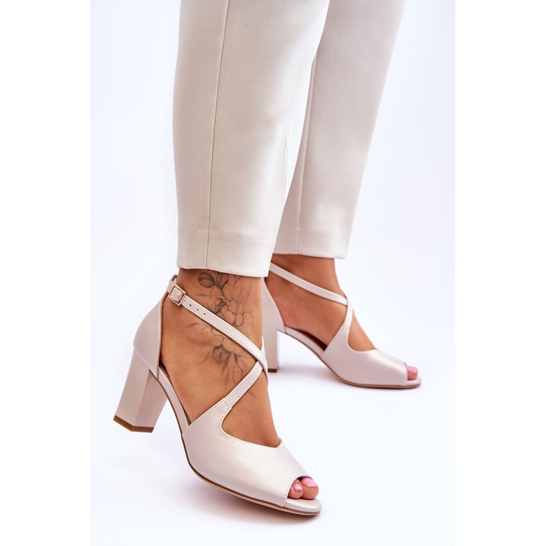 Sandali Donna Con Tacco Sergio Leone SK864 Beige Perla 2