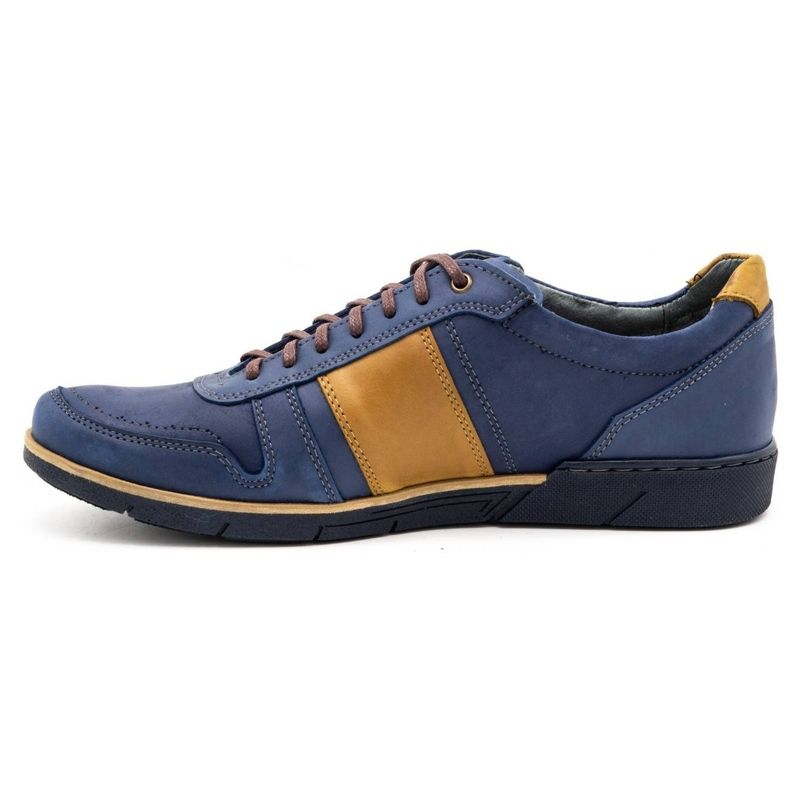 Polbut Scarpe casual da uomo in pelle 2113 blu navy giallo 2