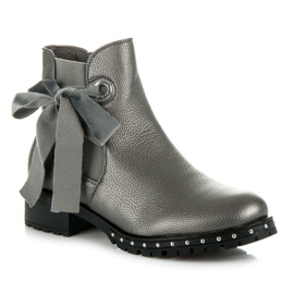 Ideal Shoes Stivali Chelsea Argento Con Un Fiocco grigio 1