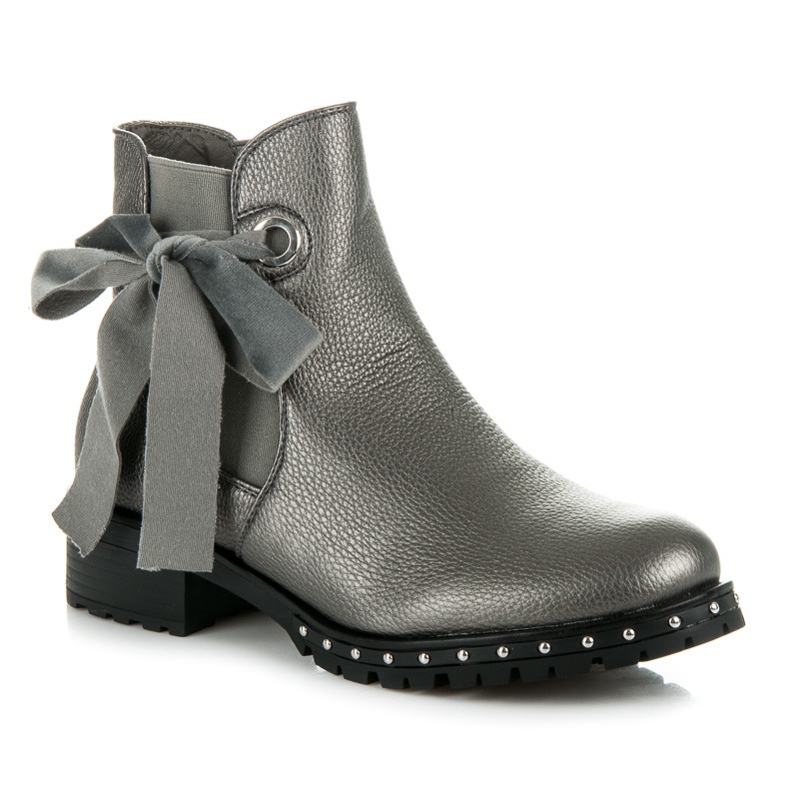 Ideal Shoes Stivali Chelsea Argento Con Un Fiocco grigio 1