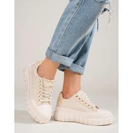 Sneakers crema da donna su una piattaforma alta Shelovet beige 2