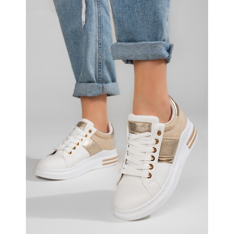 Scarpe da donna su suola spessa Shelovet bianco e beige bianca 1