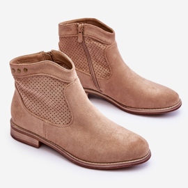 S.Barski Stivali da donna in camoscio con tacco piatto Beige Liana 1