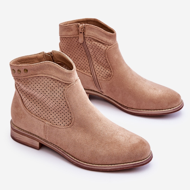 S.Barski Stivali da donna in camoscio con tacco piatto Beige Liana 1