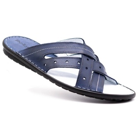 Polbut Pantofole da uomo in pelle 2104 blu navy 1