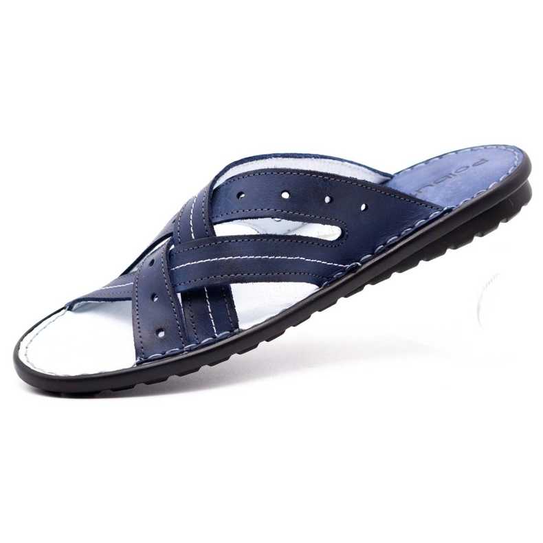 Polbut Pantofole da uomo in pelle 2104 blu navy 2